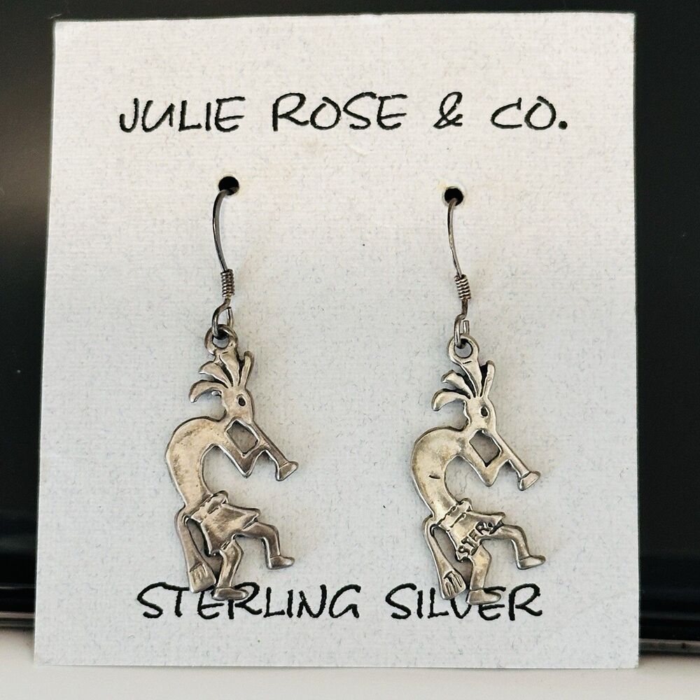 Sterling Silver Dangle Kokopelli 925 Hook Earrings Southwestern Native American
